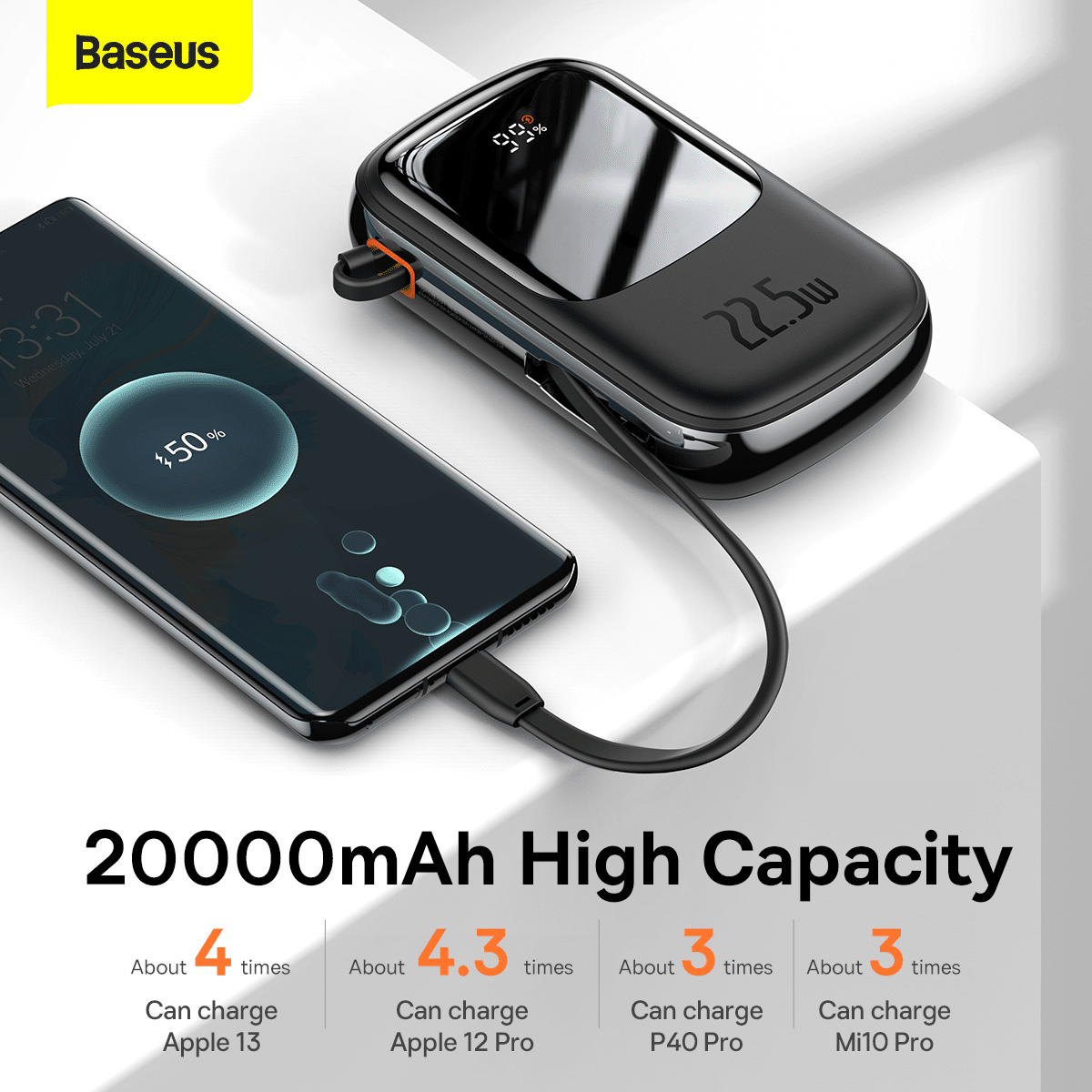Baseus Power Bank 20000mAh Qpow Pro - USB + Type C - PD 22,5W s Type C kablom (PPQD060301) črn