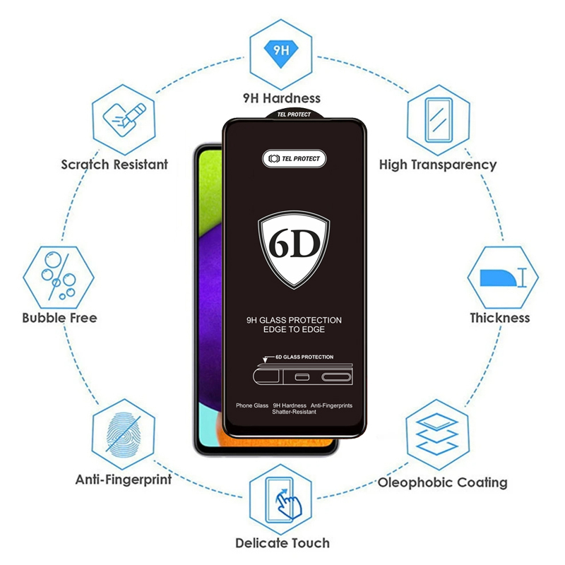 Kaljeno steklo Tel Protect Full Glue 6D za REALME 14T s črnim robom