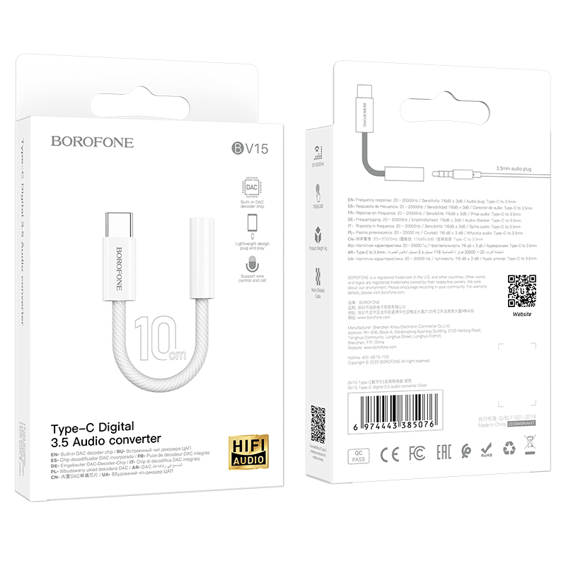 Borofone adapter BV15 Avdio - tip C na 3,5 mm priključek - srebrni (DAC)