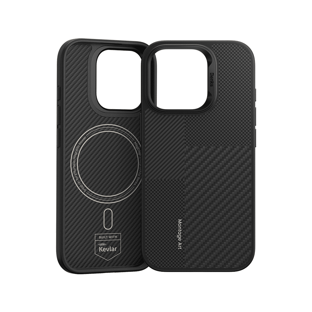 Benks Montage Magnetic Armor Pro Kevlar kovinski okvir 600D ovitek za iPhone 16 Pro Max črne barve