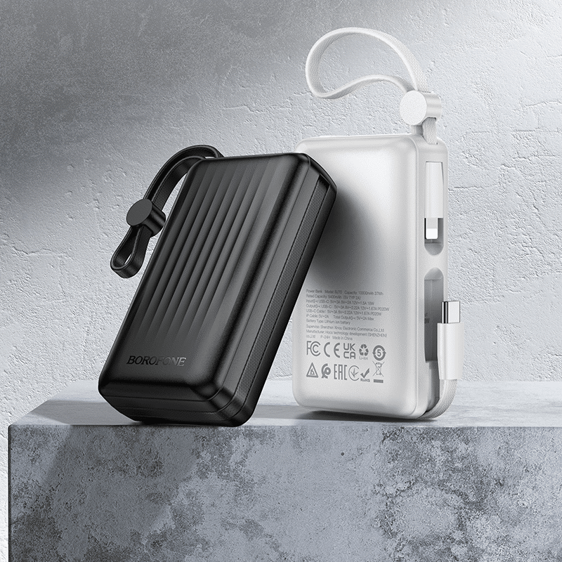 Borofone Power Bank 10000mAh BJ70 Source - Tip C - PD 20W s Tip C i Lightning kabelima crne boje