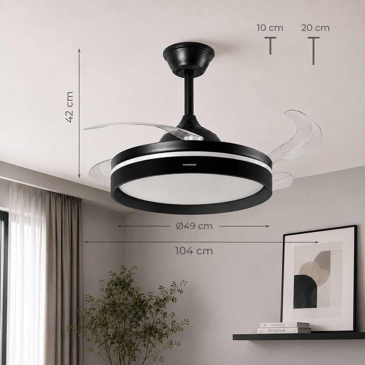 Stropni ventilator s LED svjetlom, 4 sklopive lopatice i daljinskim upravljačem InnovaGoods