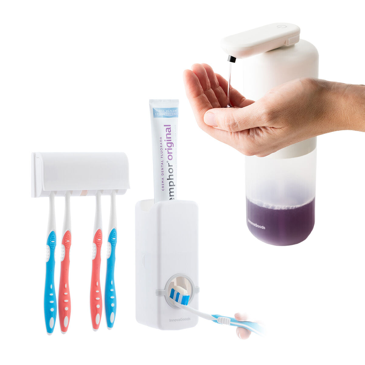 Set Dozator Paste za Zube sa Držačem Četkica i Automatski Dozator Sapuna InnovaGoods