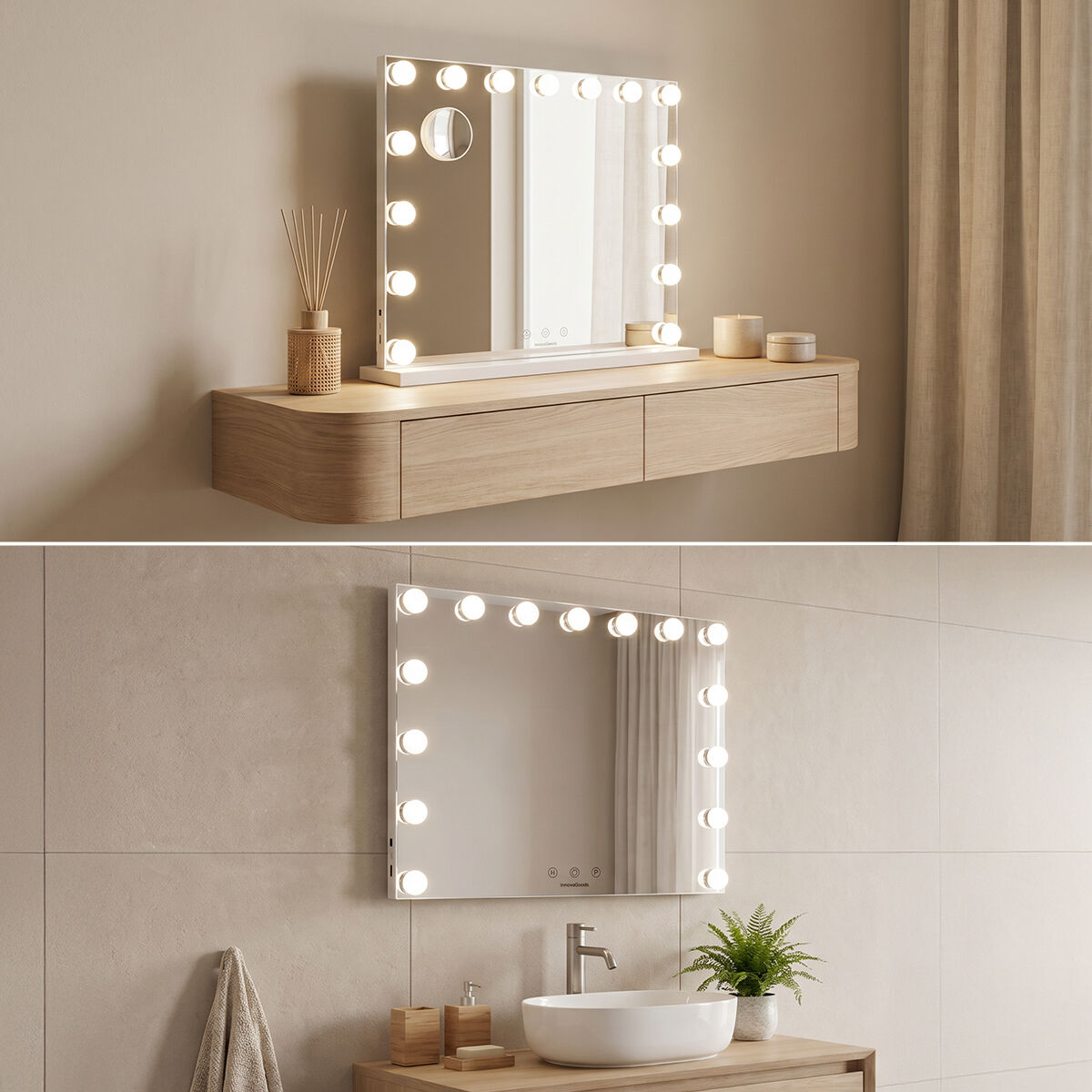 Toaletno ogledalo s LED rasvjetom Hollywood Glimma Deluxe InnovaGoods 15 Žarulje