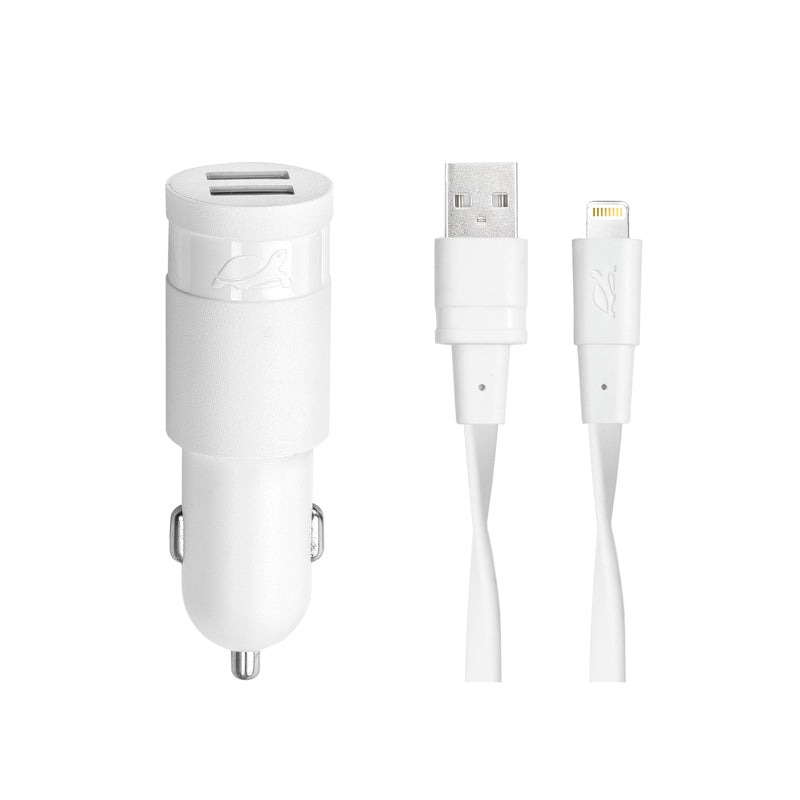 Auto punjač RivaPower VA4225 WD2 White 3,4A / 2xUSB + kabel MFi Lightning 1.2m