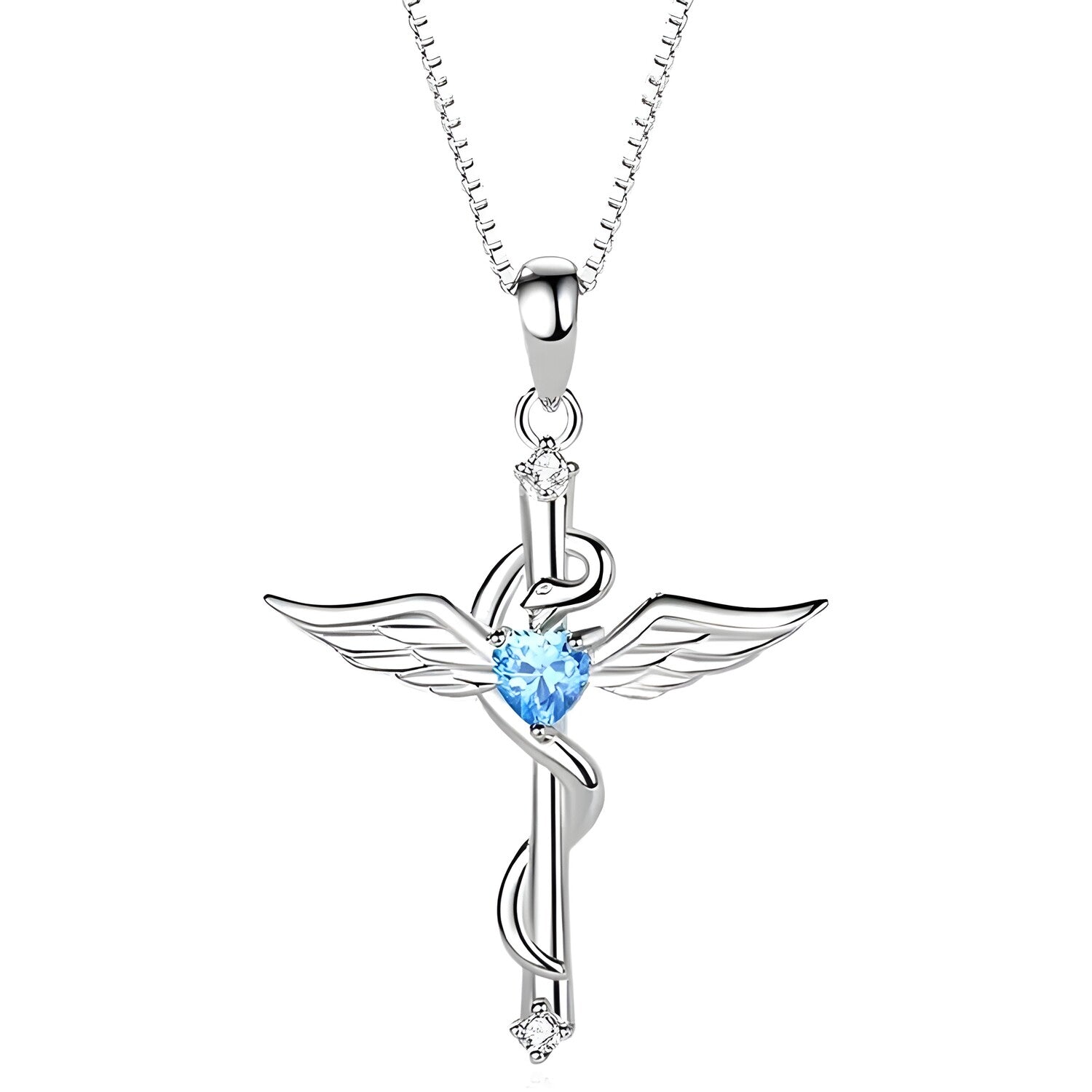 Ogrlica Wing Cross - Srebrna / Plava KP28838