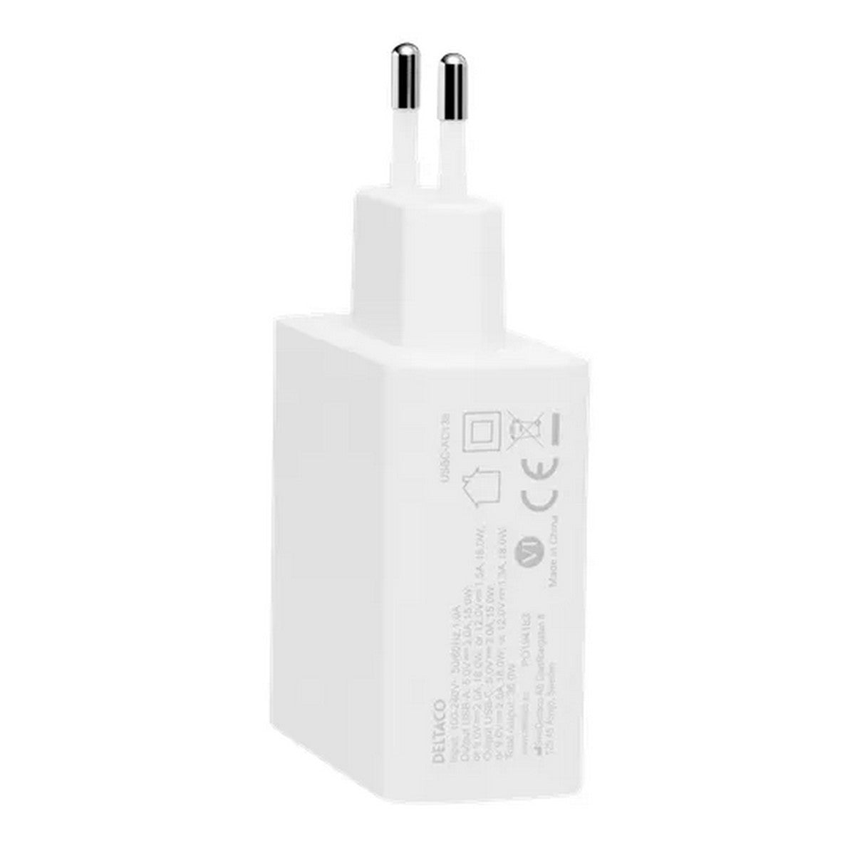 DELTACO Kućni Punjač USB 1X USB-C PD 18W,1X USB-A 18W,36W BIJELI