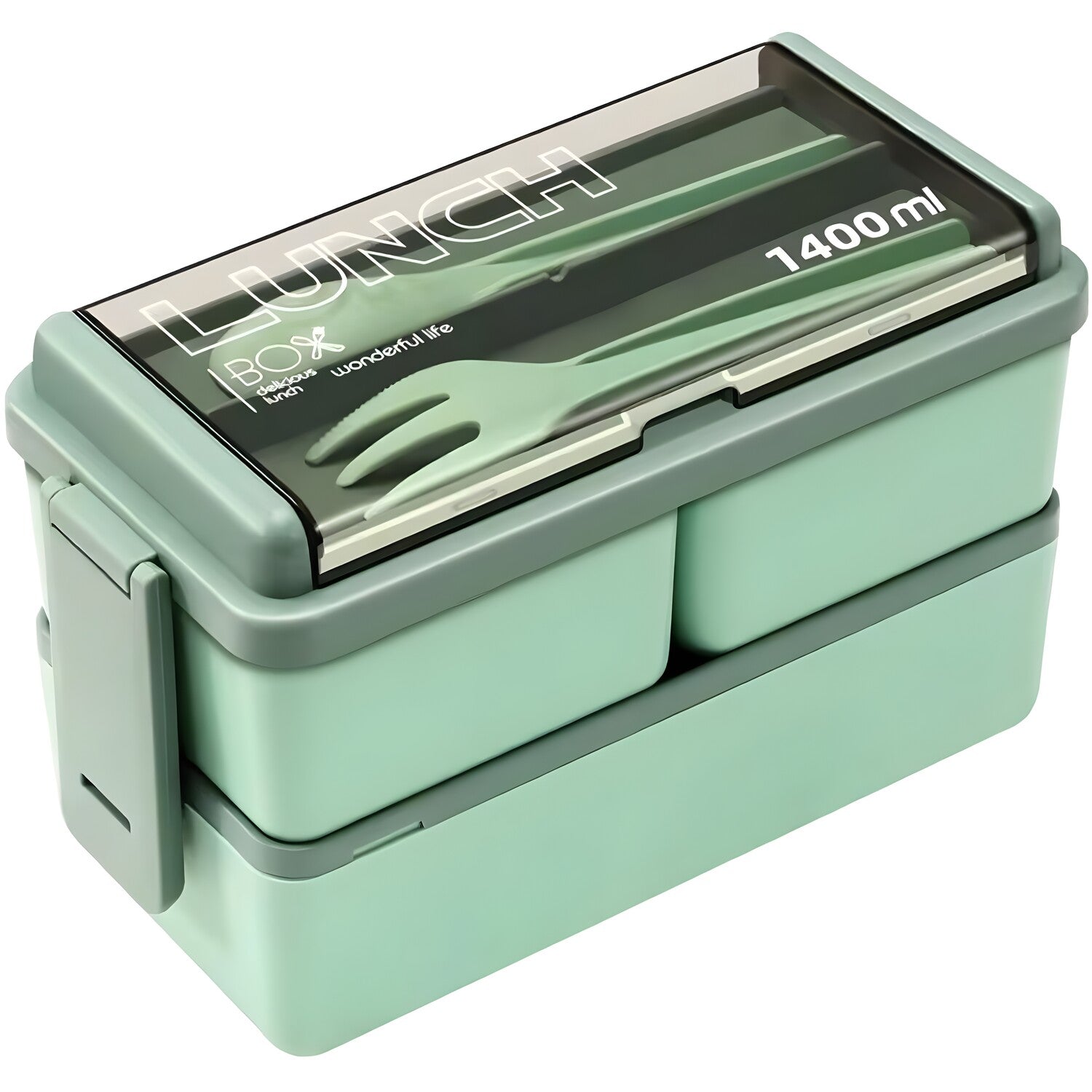 Dvojakni lunchbox, posuda za hranu - Zelena / 1400ml KP38300