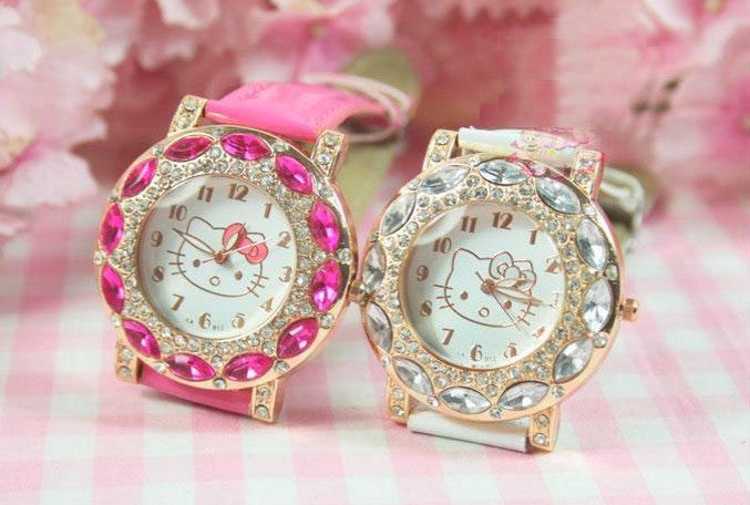 Otroška ura Hello Kitty s cirkoni v beli ali rožnati barvi