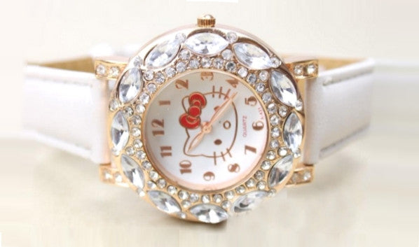 Otroška ura Hello Kitty s cirkoni v beli ali rožnati barvi